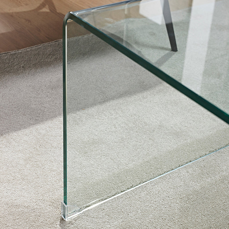 Contemporary Glass Square Side Table Sled End Table with Shelf