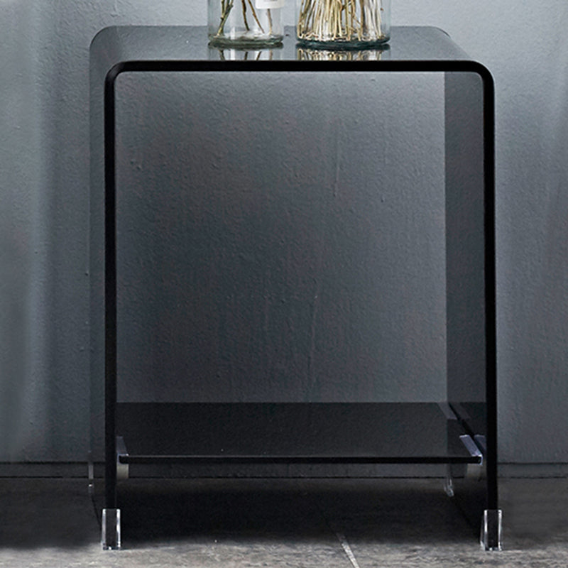 Contemporary Glass Square Side Table Sled End Table with Shelf