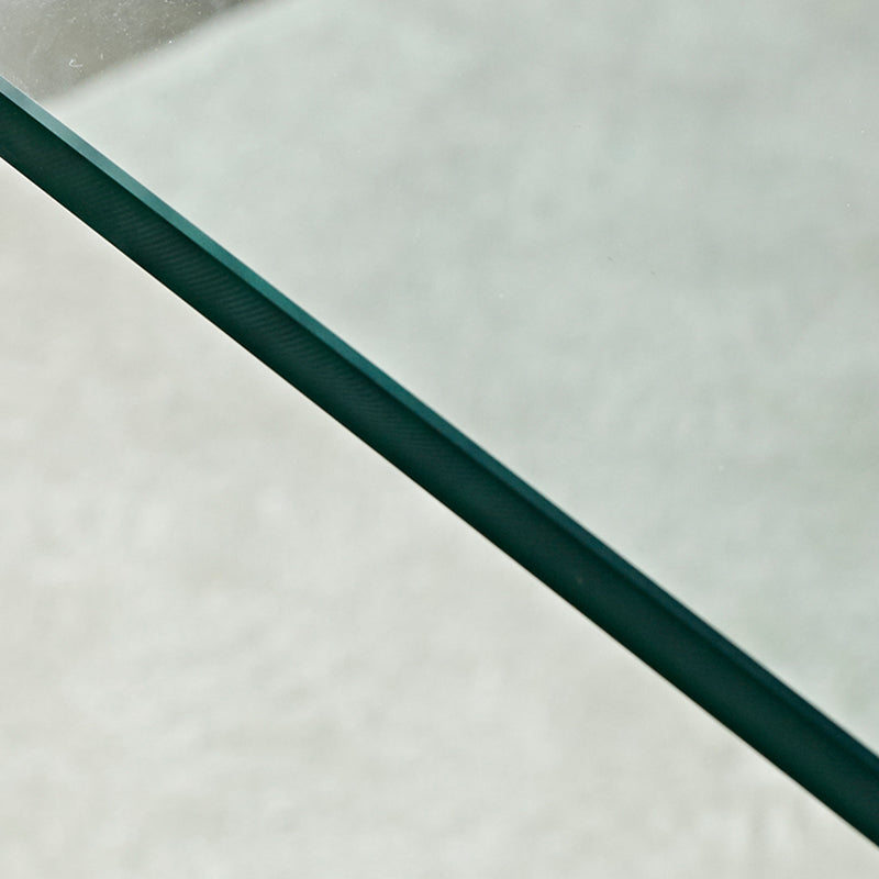 Contemporary Glass Square Side Table Sled End Table with Shelf