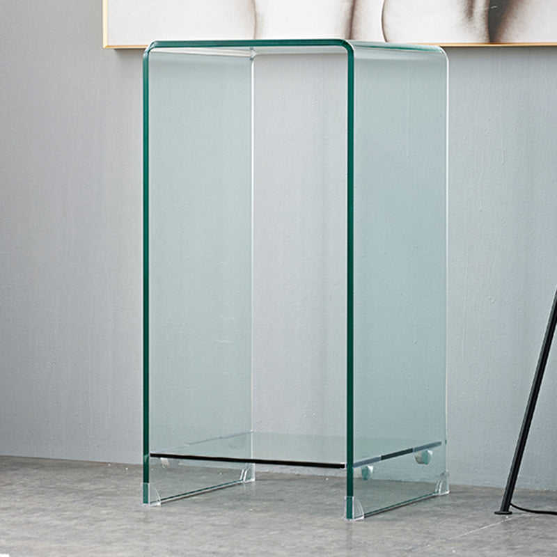 Contemporary Glass Square Side Table Sled End Table with Shelf