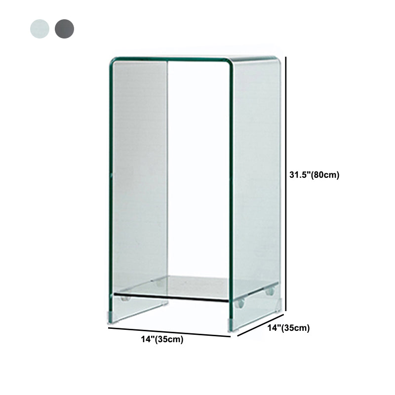 Contemporary Glass Square Side Table Sled End Table with Shelf