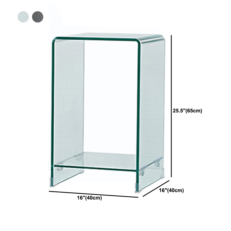 Contemporary Glass Square Side Table Sled End Table with Shelf
