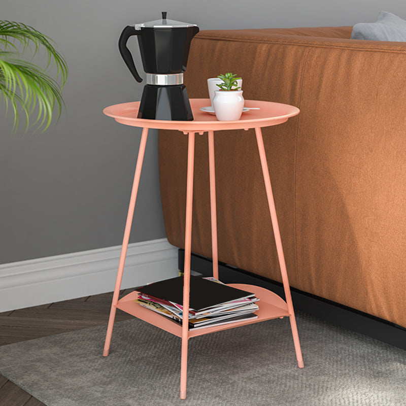 Metal Tray Top Side End Table 4 Legs Double Tier Corner Table