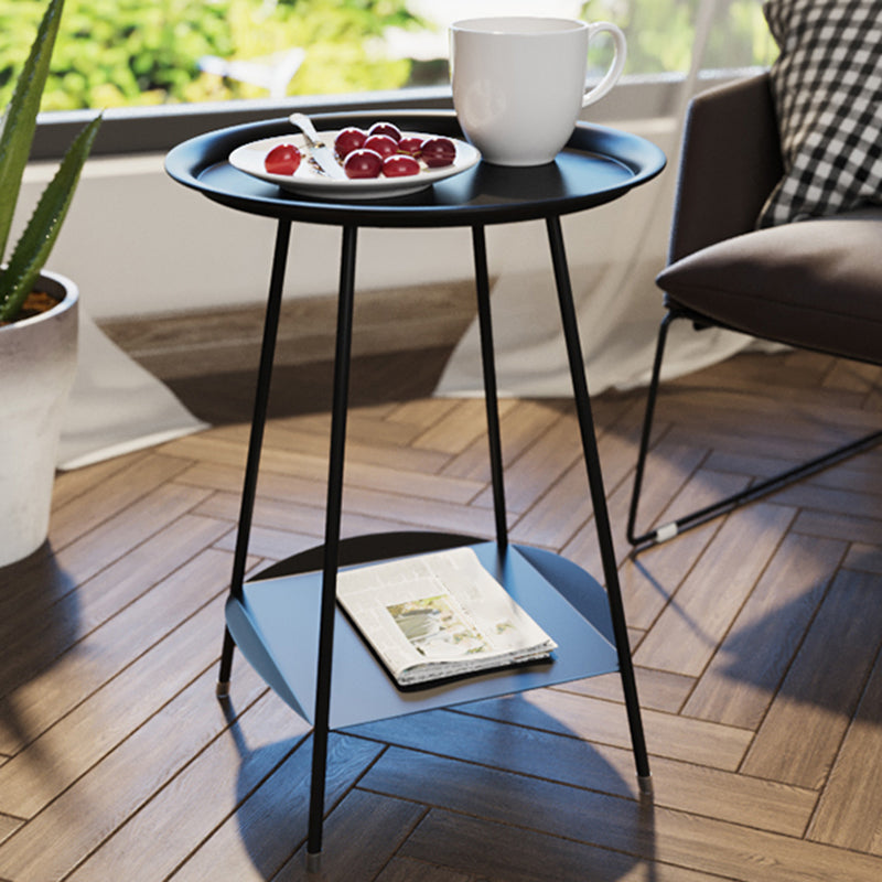 Metal Tray Top Side End Table 4 Legs Double Tier Corner Table