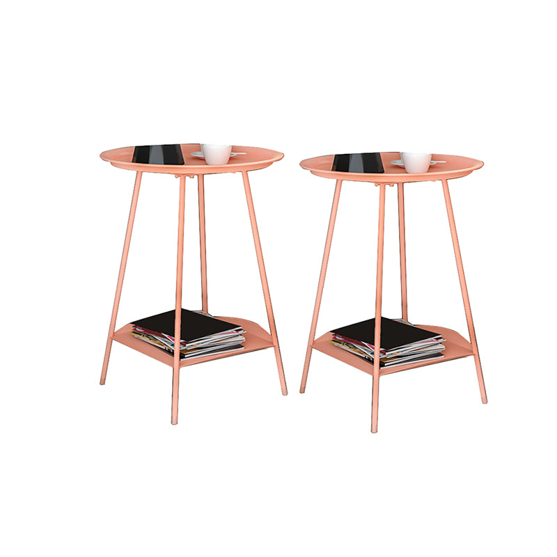 Metal Tray Top Side End Table 4 Legs Double Tier Corner Table