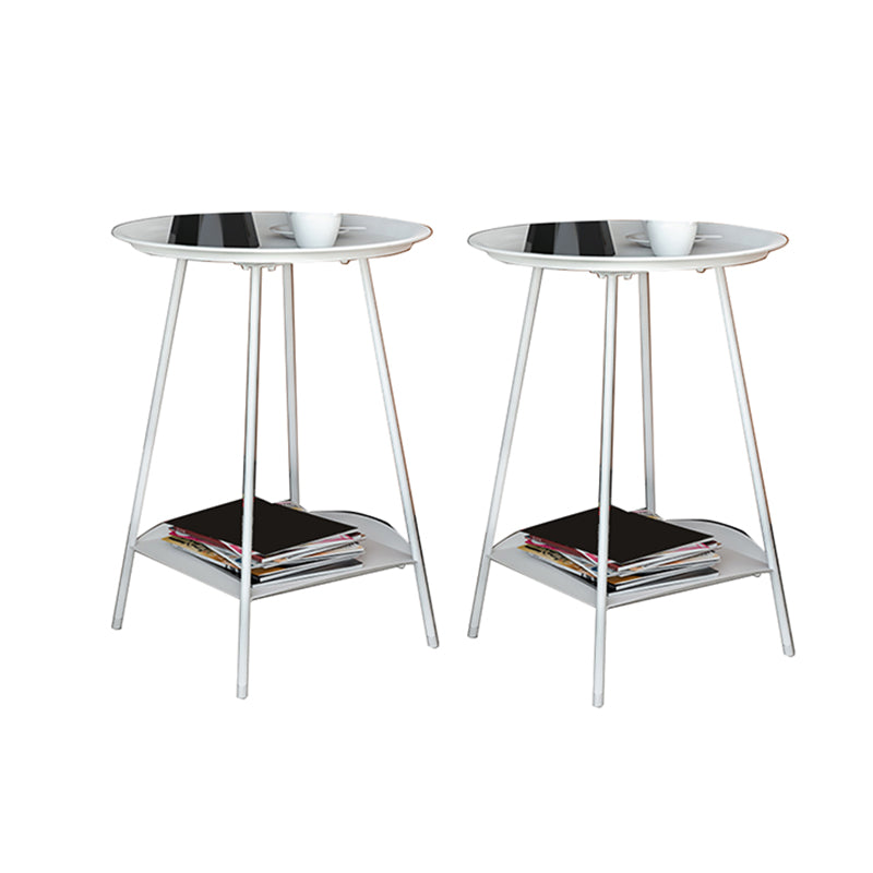 Metal Tray Top Side End Table 4 Legs Double Tier Corner Table