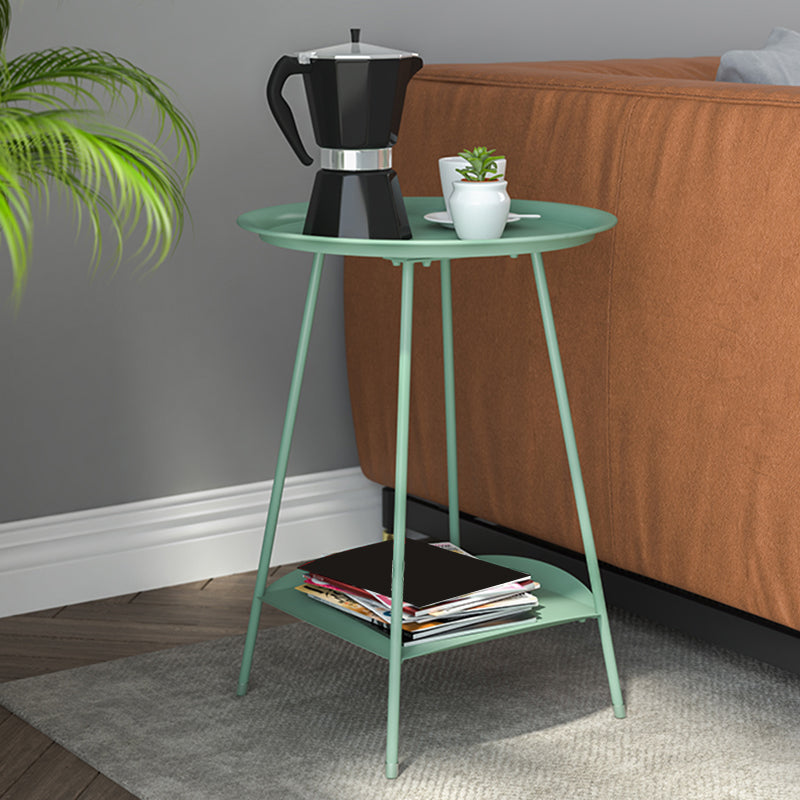 Metal Tray Top Side End Table 4 Legs Double Tier Corner Table