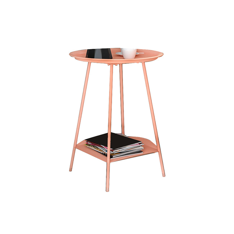 Metal Tray Top Side End Table 4 Legs Double Tier Corner Table