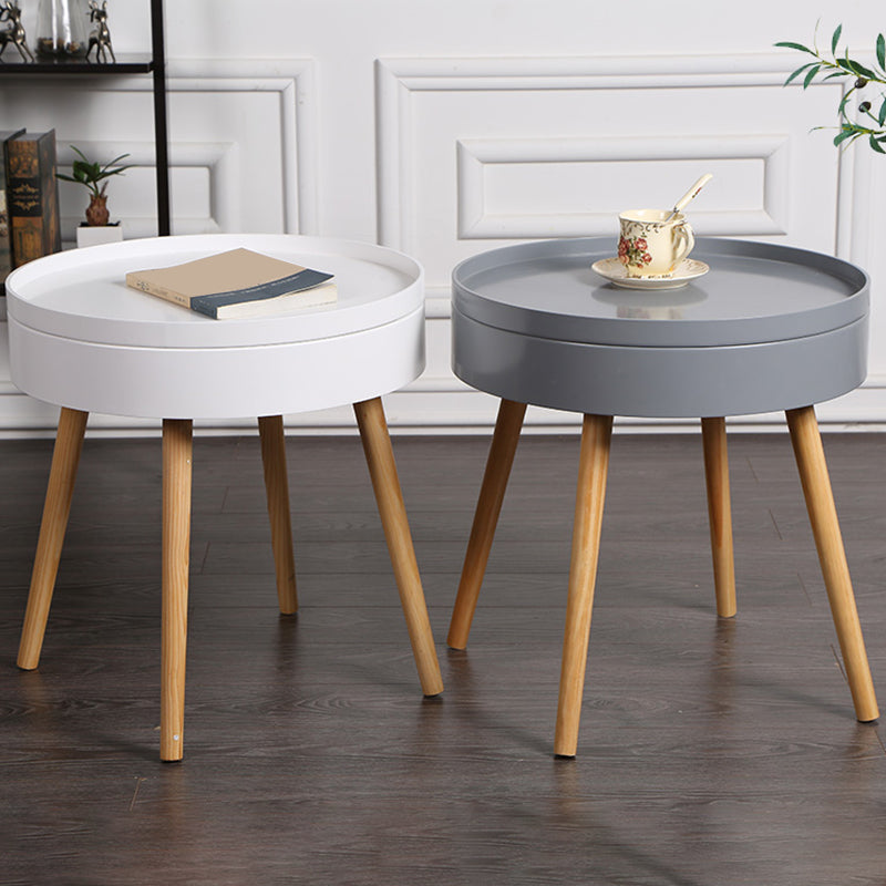 20.3" Tall Tray Top End Table 3 Legs Round Wood Accent Side Table with Storage
