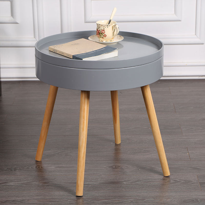 20.3" Tall Tray Top End Table 3 Legs Round Wood Accent Side Table with Storage