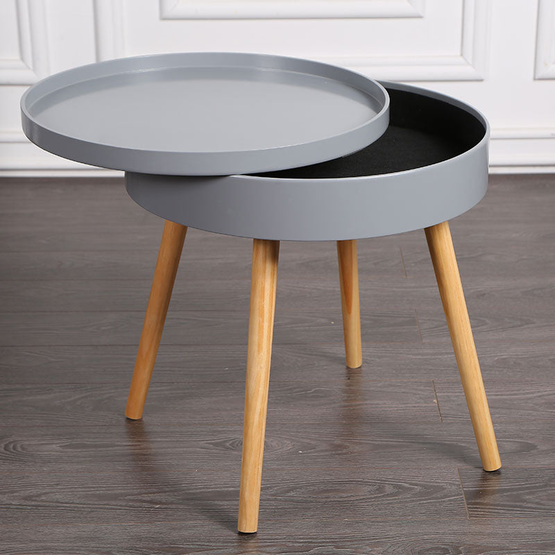 20.3" Tall Tray Top End Table 3 Legs Round Wood Accent Side Table with Storage