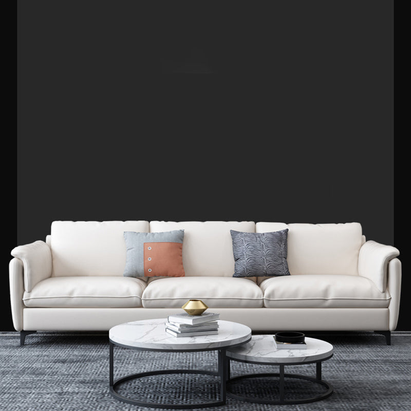 White Leather Pillow Back Sofa Contemporary Pillow Top Arm Sofa