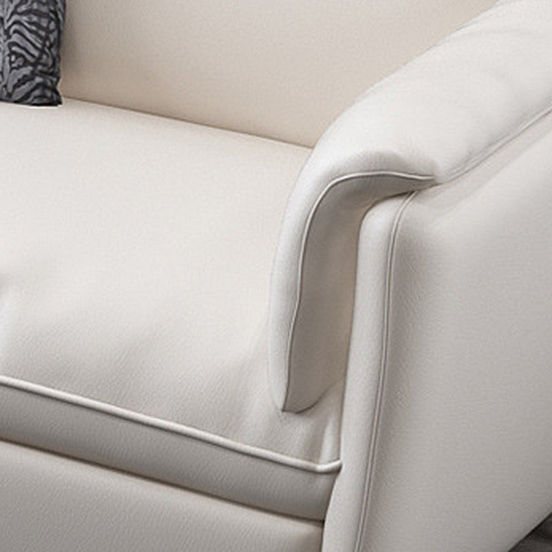 White Leather Pillow Back Sofa Contemporary Pillow Top Arm Sofa