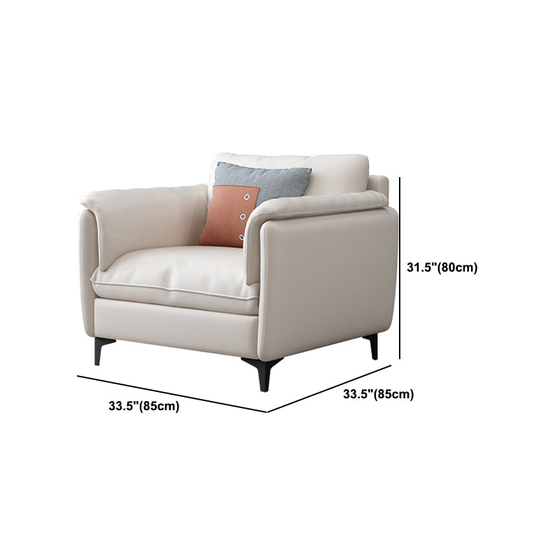 White Leather Pillow Back Sofa Contemporary Pillow Top Arm Sofa