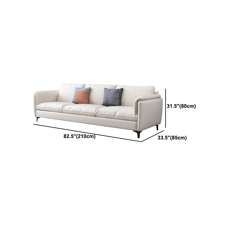 White Leather Pillow Back Sofa Contemporary Pillow Top Arm Sofa