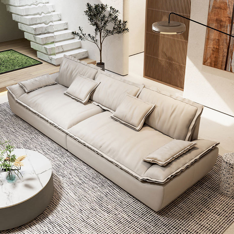 Modernism Pillow Top Arm Sofa Faux Leather Sofa with Pillows