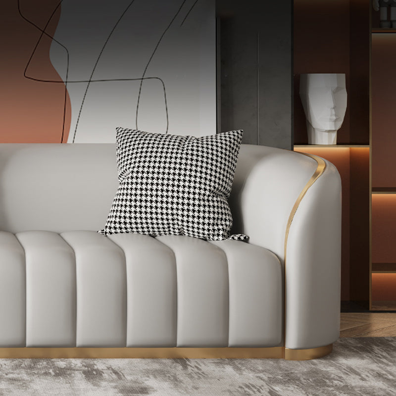 Contemporary Leather Sofa Tight Back Tuxedo Arm Sofa for Living Room