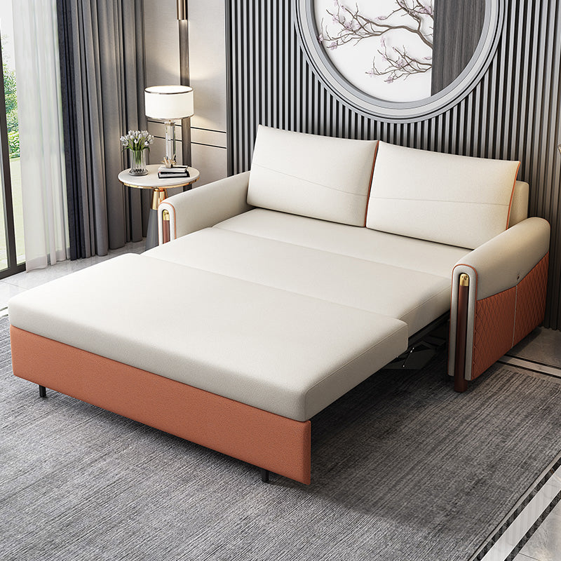 Contemporary 33.46" H Faux Leather Square Arm Sofa Bed for Apartment
