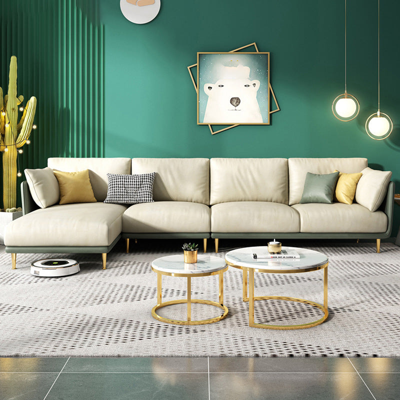 Green 4-seater Sectional Sofa Faux Leather L-shape Sectional