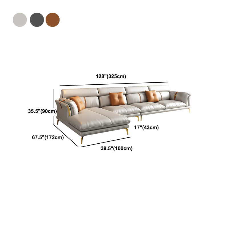 Luxurious Pillow Back Sectional Genuine Leather Flared Arm Sectional