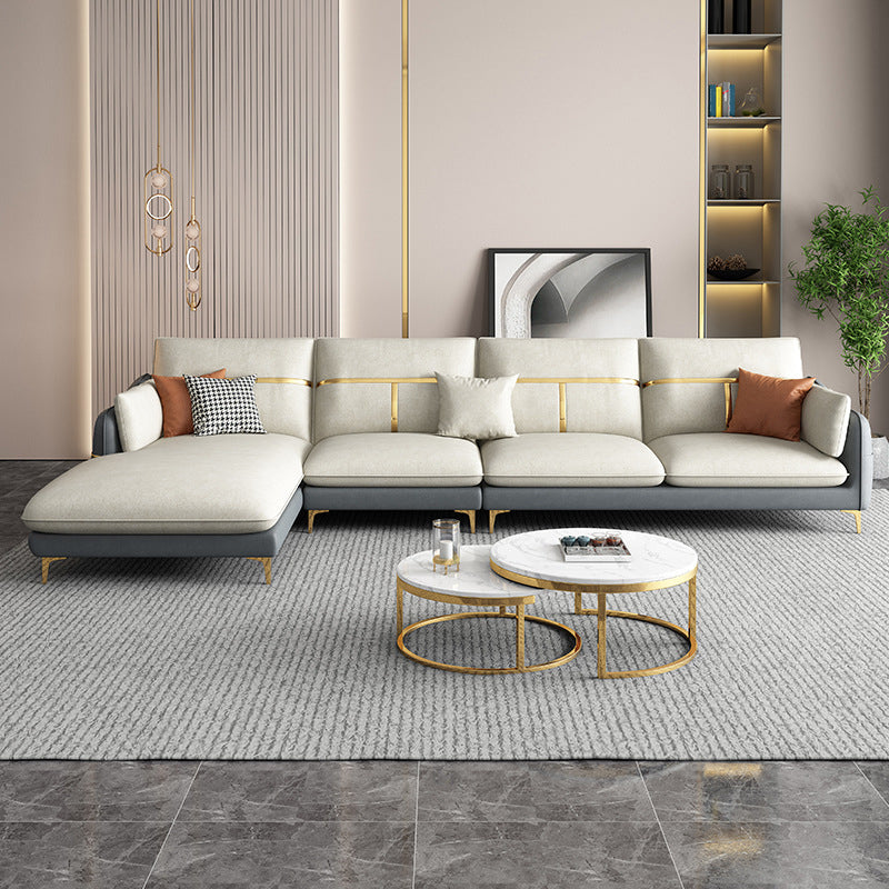 Faux Leather Pillow Back Sectional with Chaise Sloped Arm Sectional