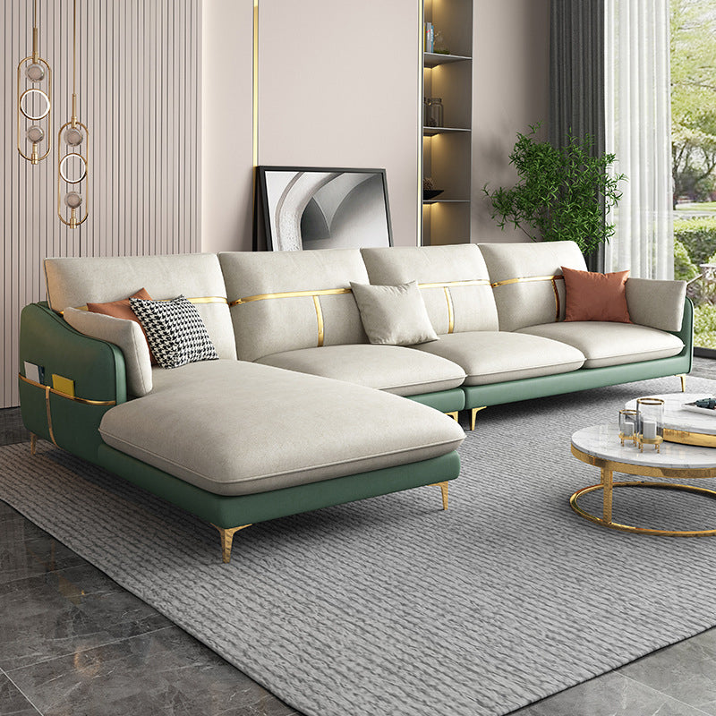 Faux Leather Pillow Back Sectional with Chaise Sloped Arm Sectional