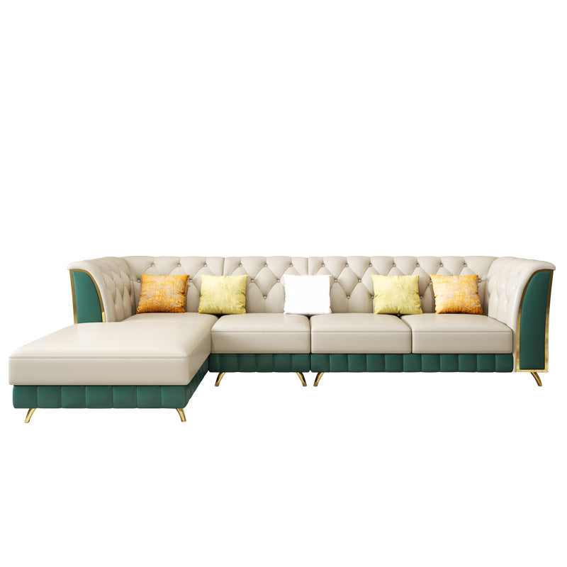 Tufted Flared Arm Sectional with Pillows Luxurious Faux Leather Sectional