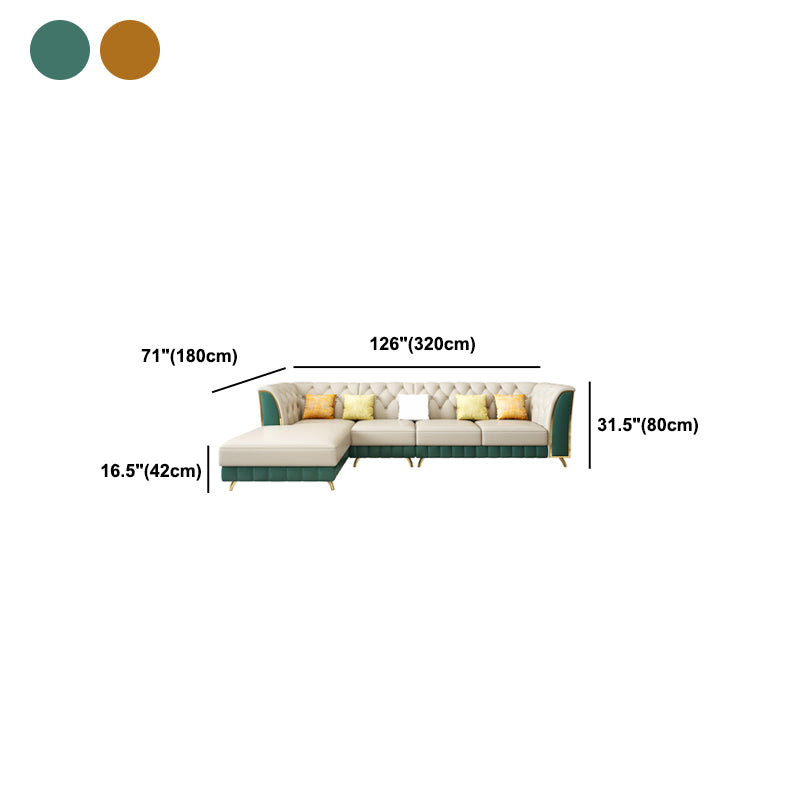 Tufted Flared Arm Sectional with Pillows Luxurious Faux Leather Sectional