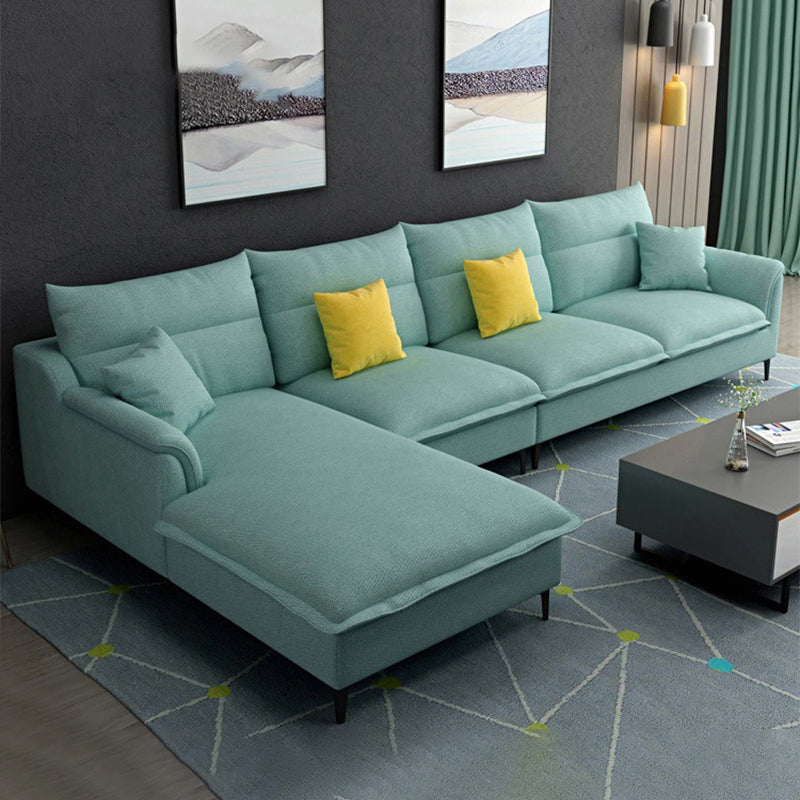 Pillow Top Arm Sectional 4-seater Fabric L-shape Sectional with Pillows