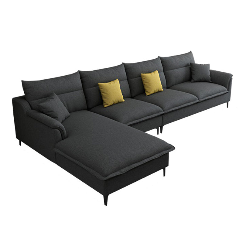 Pillow Top Arm Sectional 4-seater Fabric L-shape Sectional with Pillows