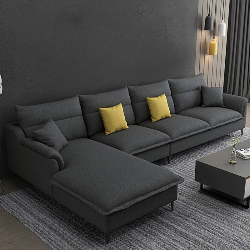 Pillow Top Arm Sectional 4-seater Fabric L-shape Sectional with Pillows