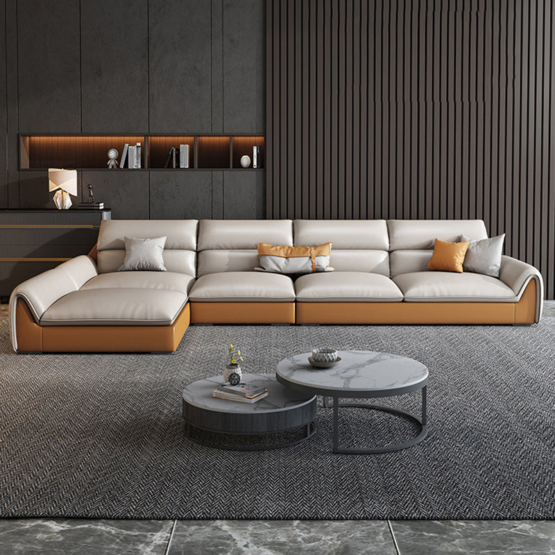 4-seater L-shape Sectional Sofa Leather Stain-resistant Sectional
