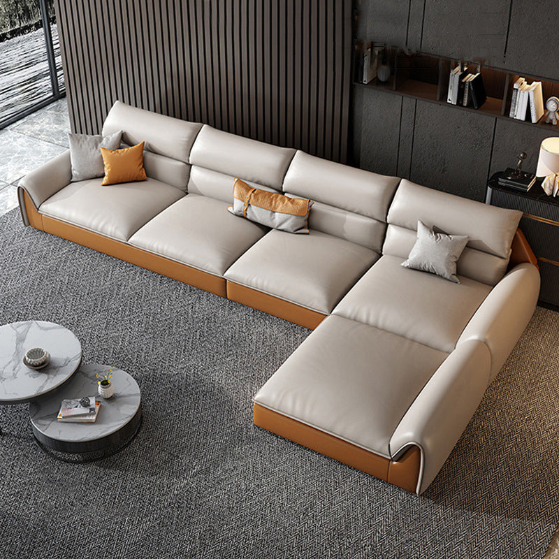 4-seater L-shape Sectional Sofa Leather Stain-resistant Sectional