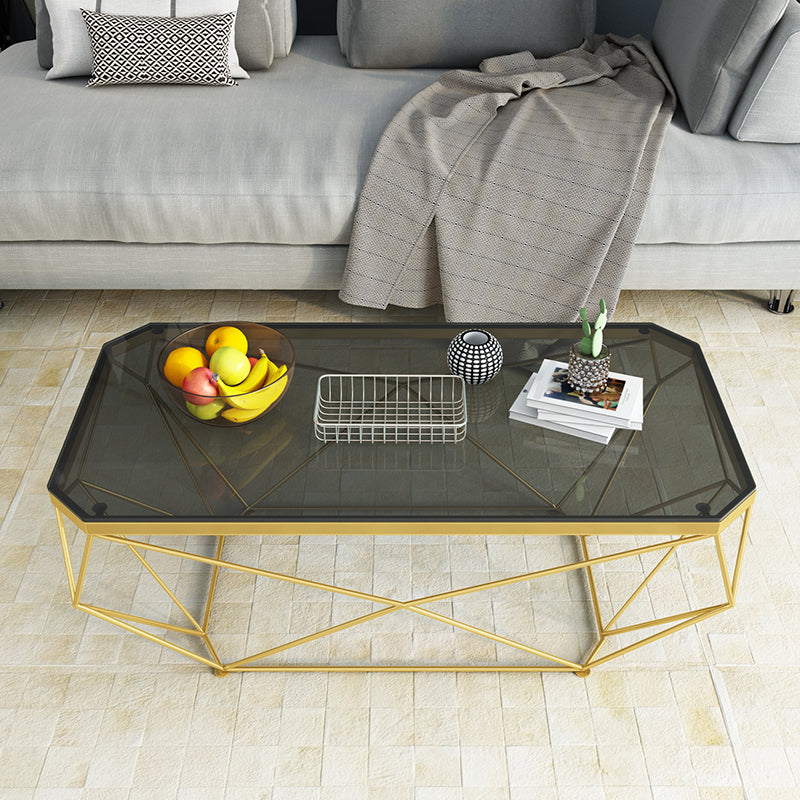 Modern Style Glass Top Coffee Table Iron Frame Cocktail Table