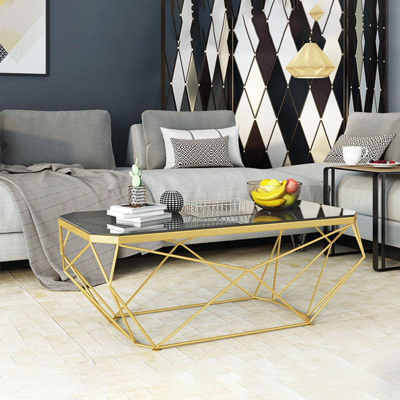 Modern Style Glass Top Coffee Table Iron Frame Cocktail Table