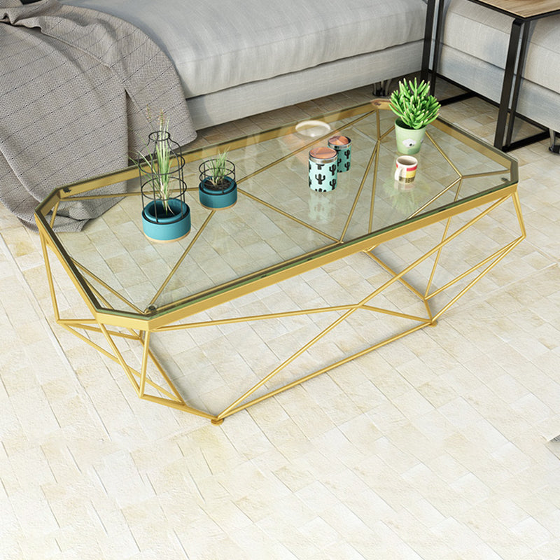 Modern Style Glass Top Coffee Table Iron Frame Cocktail Table