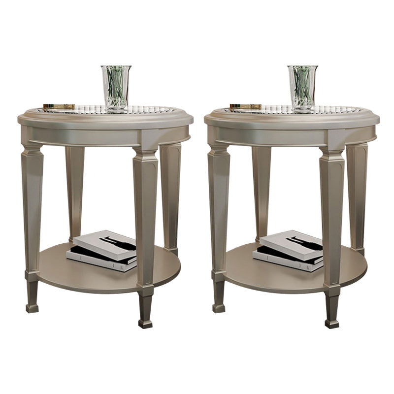 26" Tall 4 Legs Solid Wood End Table Contemporary Round Double Tier End Table