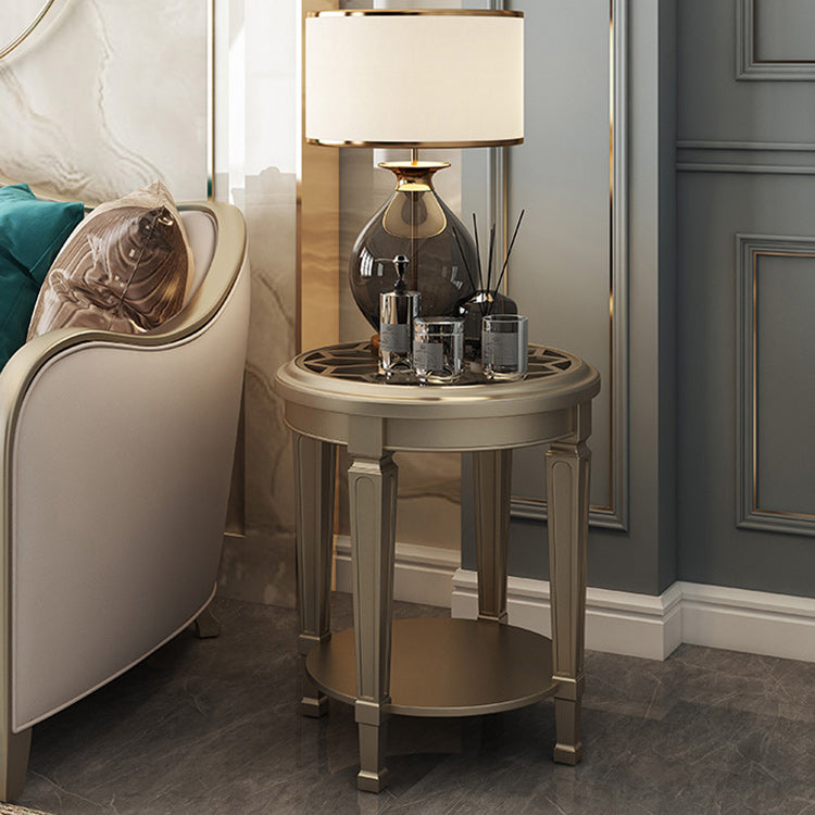 26" Tall 4 Legs Solid Wood End Table Contemporary Round Double Tier End Table