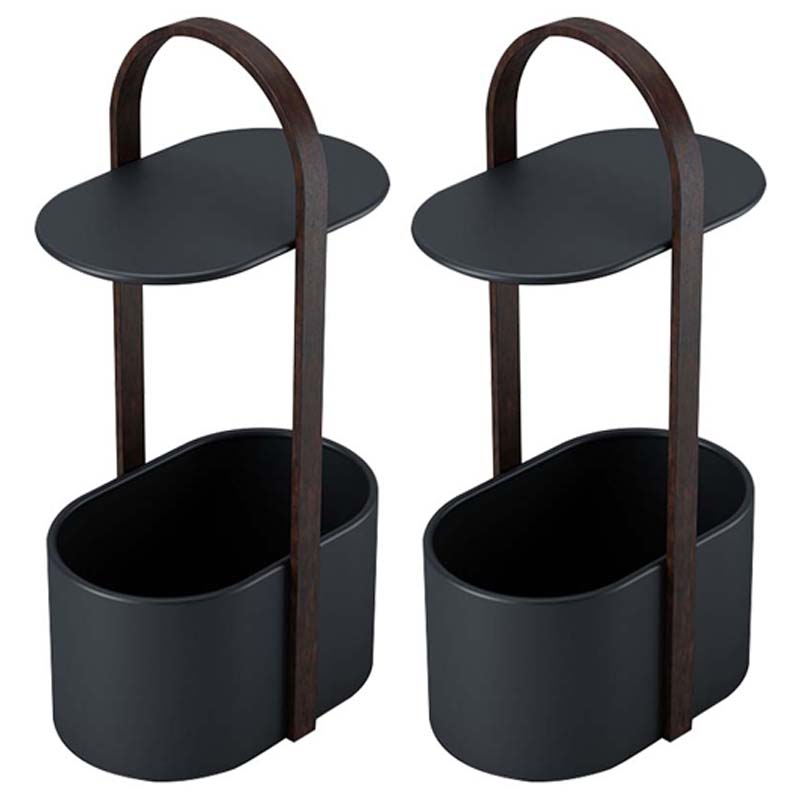 Contemporary Drum End Table with Storage, Metal Oval End Table