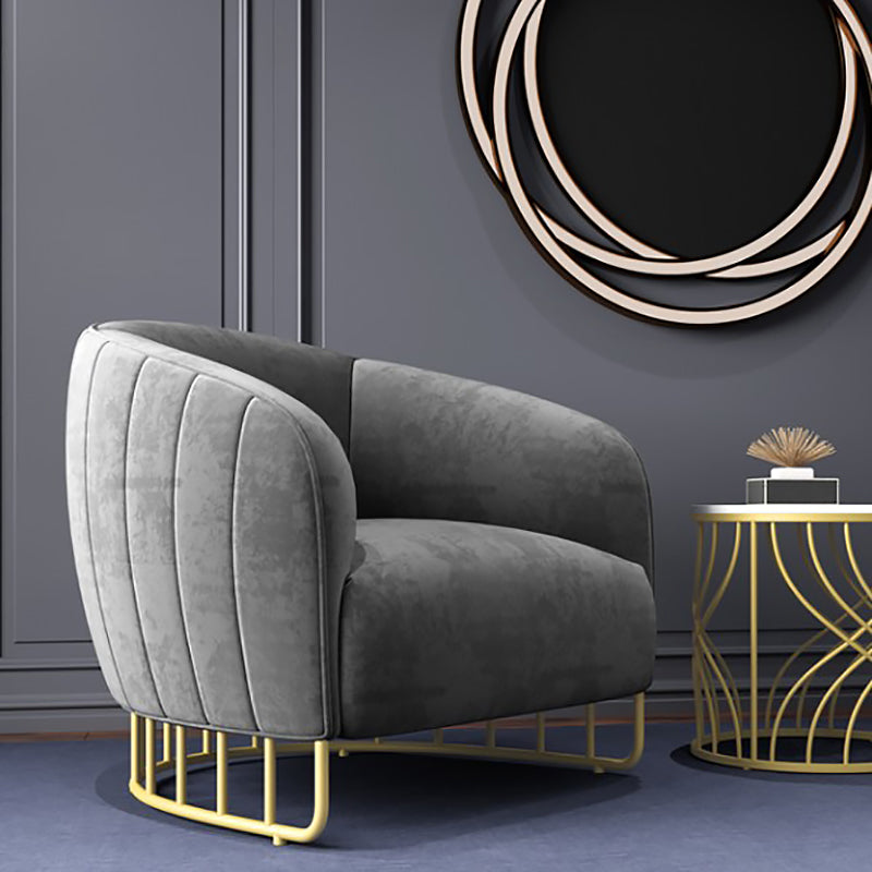 Velvet Barrel Accent Chair 29.52" Wide Arms Included Chair with Golden Iron Legs