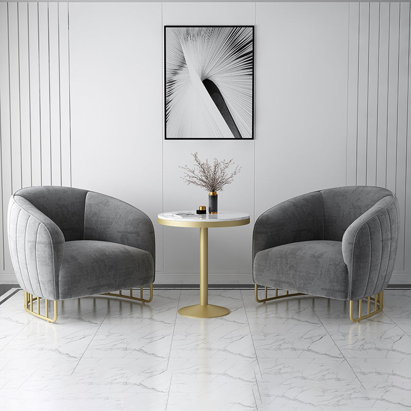Velvet Barrel Accent Chair 29.52" Wide Arms Included Chair with Golden Iron Legs