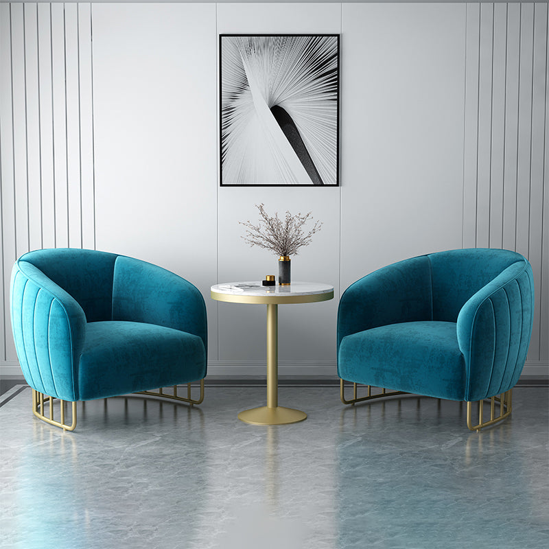 Velvet Barrel Accent Chair 29.52" Wide Arms Included Chair with Golden Iron Legs