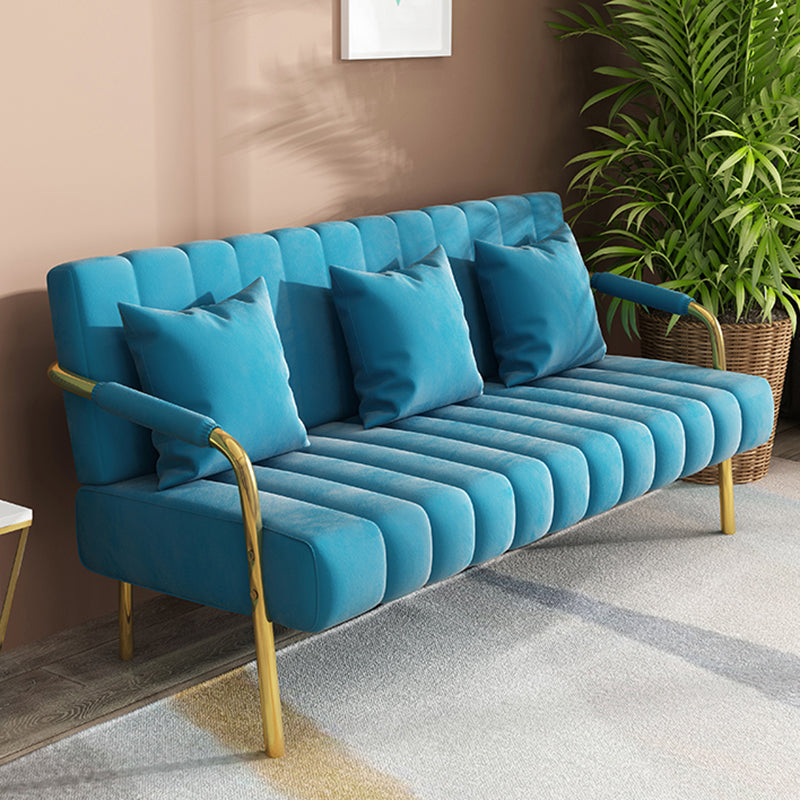 28.34" High Velvet Sofa with 3 Pillows Square Arm Sofa for Living Room