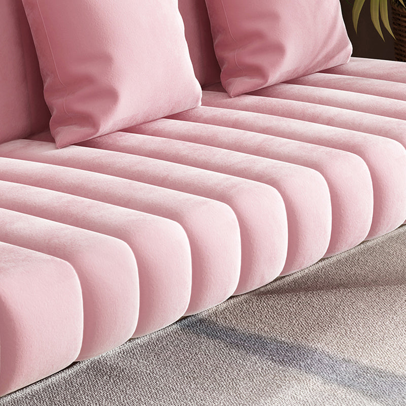 28.34" High Velvet Sofa with 3 Pillows Square Arm Sofa for Living Room