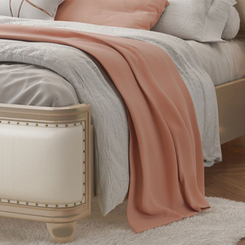 Victorian White Panel Bed Upholstered Headboard Bed with Custom Gold Legs