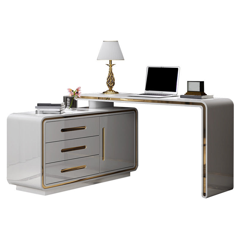 Glam Wood Computer Desk White Pedestal Writing Desk for Home