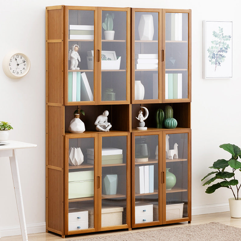Contemporary Standard Shelf Bookcase Bamboo Book Shelf with Doors