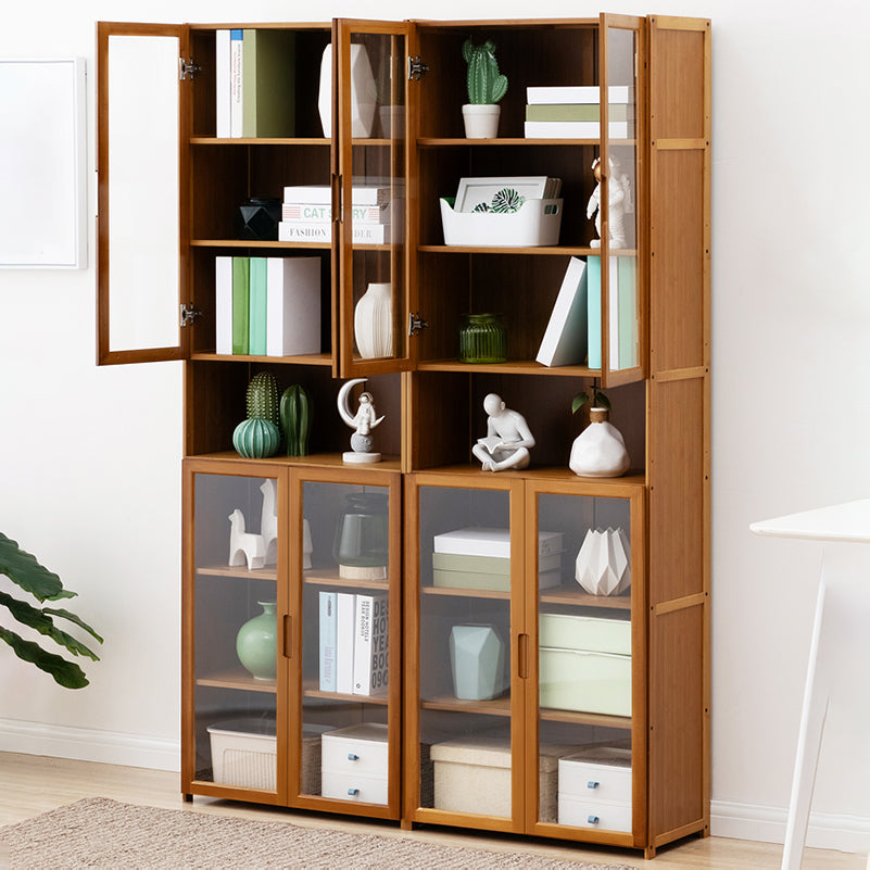 Contemporary Standard Shelf Bookcase Bamboo Book Shelf with Doors