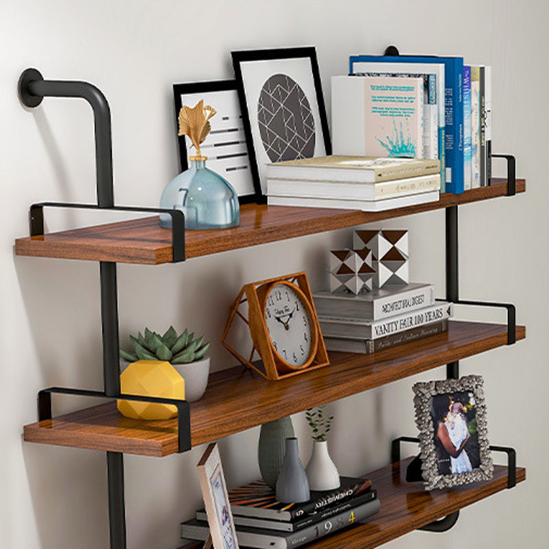 Modern Metal and Wood Bookcase Walnut Floating Bookshelf for Living Room 7.9" W