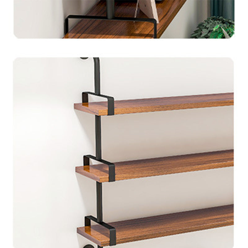 Modern Metal and Wood Bookcase Walnut Floating Bookshelf for Living Room 7.9" W